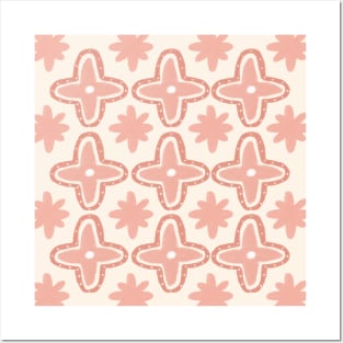 Pastel Pink Boho Natural Collection Boho Aesthetic Star Pattern Posters and Art